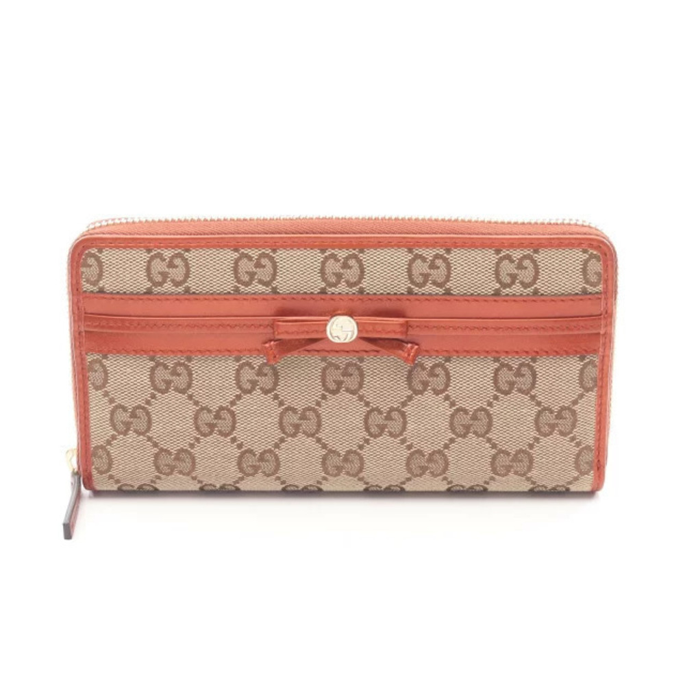 Gucci Mayfair GG Canvas Round Zip Wallet Leather Beige Cream Brown